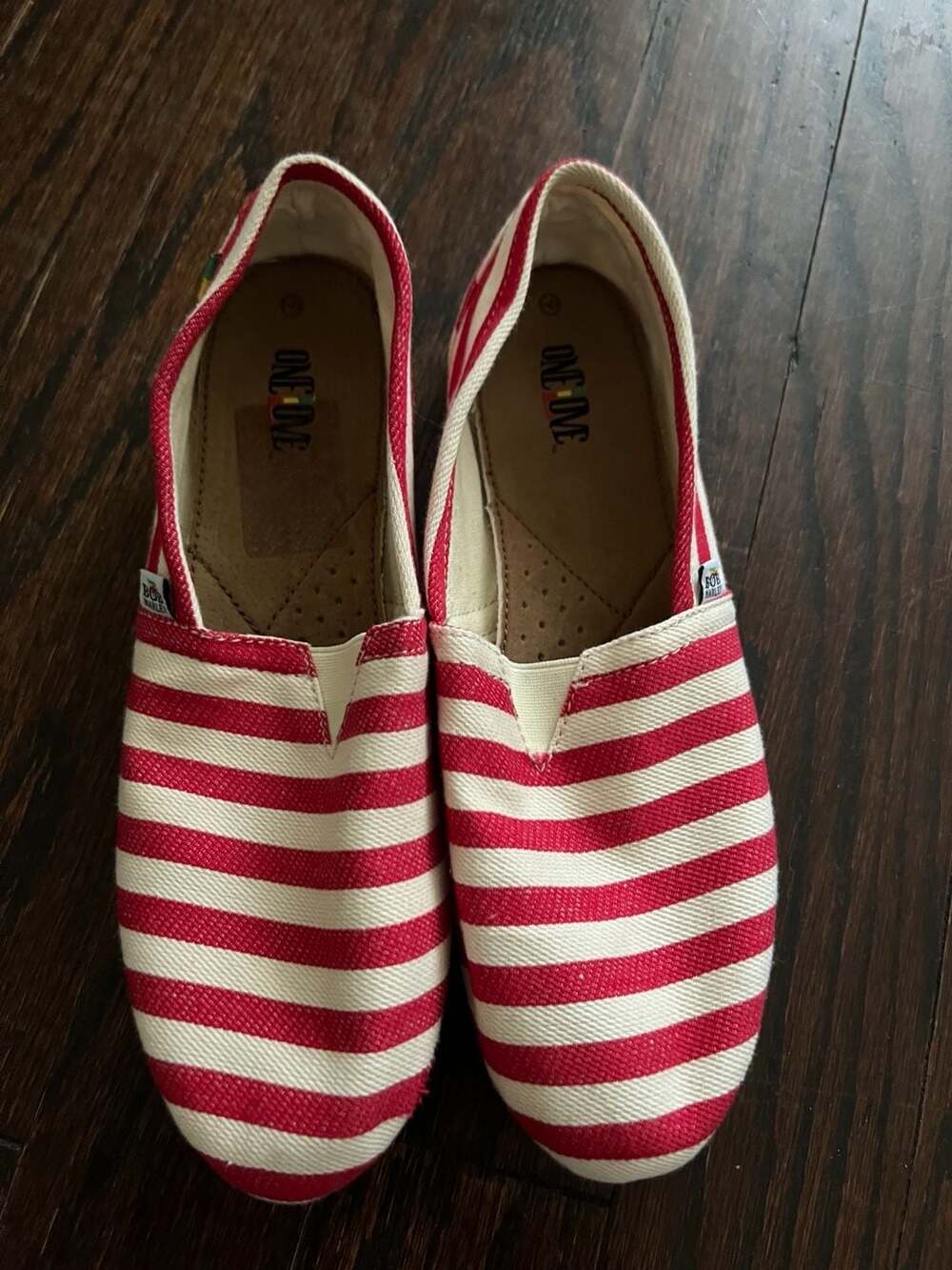 Bob Marley One Love Red and White Striped Canvas Slip-On Shoes